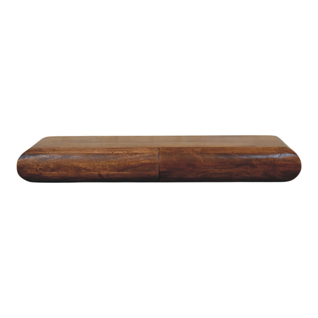 Brown Lacquered Amber Oak Solid Mango Wood Solis Wall Console with 3 Concealed Drawers
