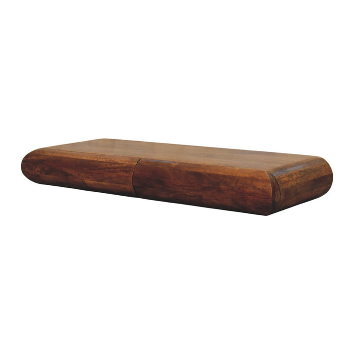 Brown Lacquered Amber Oak Solid Mango Wood Solis Wall Console with 3 Concealed Drawers