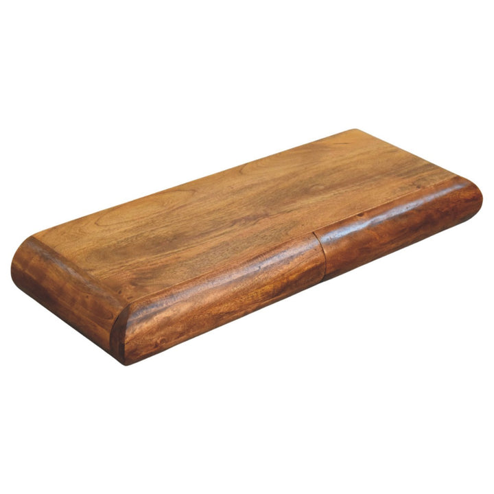 Brown Lacquered Amber Oak Solid Mango Wood Solis Wall Console with 3 Concealed Drawers