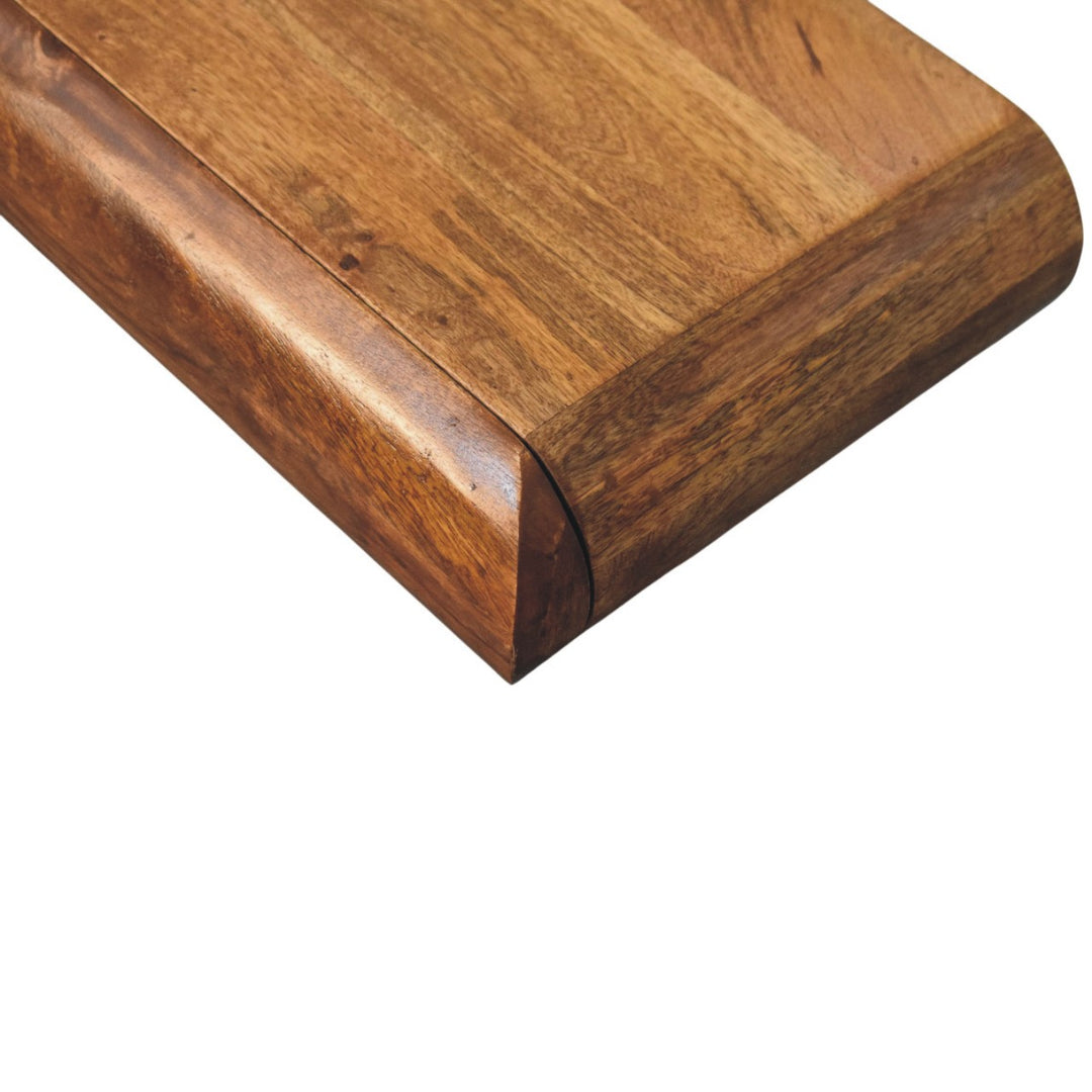 Brown Lacquered Amber Oak Solid Mango Wood Solis Wall Console with 3 Concealed Drawers