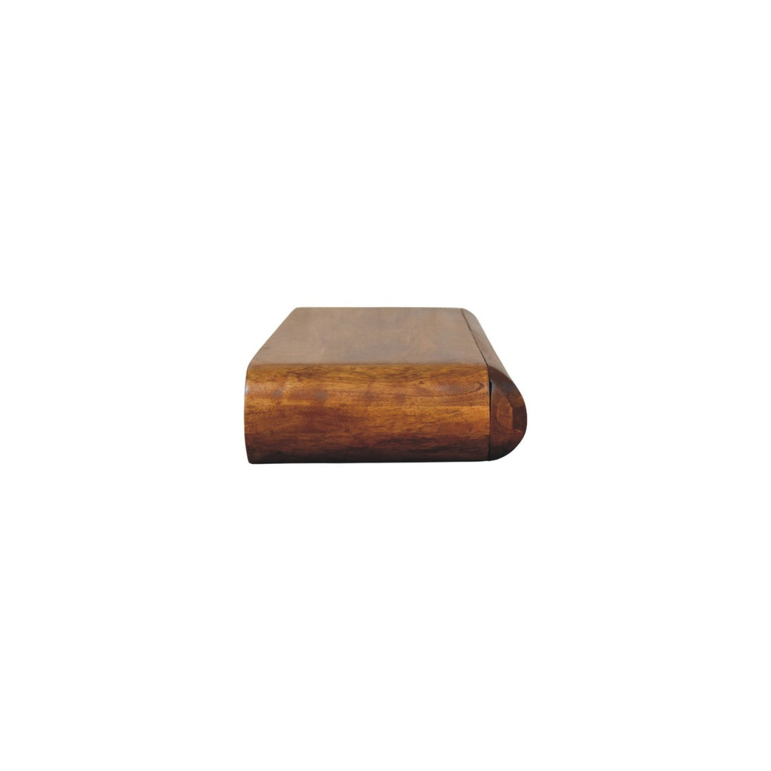 Brown Lacquered Amber Oak Solid Mango Wood Solis Wall Console with 3 Concealed Drawers