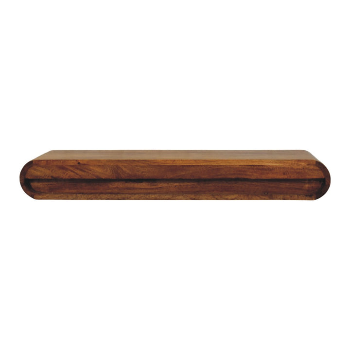 Brown Lacquered Amber Oak Solid Mango Wood Solis Wall Console with 3 Concealed Drawers