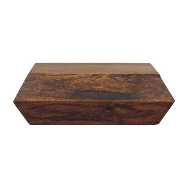 Chocolate Brown Lacquered Golden Teak Solid Mango Wood Prisma Wall Unit with Geometric Design