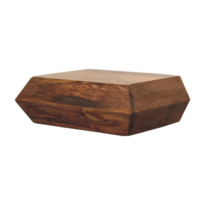 Chocolate Brown Lacquered Golden Teak Solid Mango Wood Prisma Wall Unit with Geometric Design