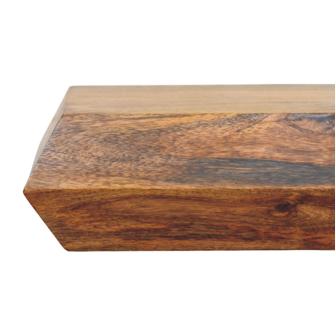 Chocolate Brown Lacquered Golden Teak Solid Mango Wood Prisma Wall Unit with Geometric Design
