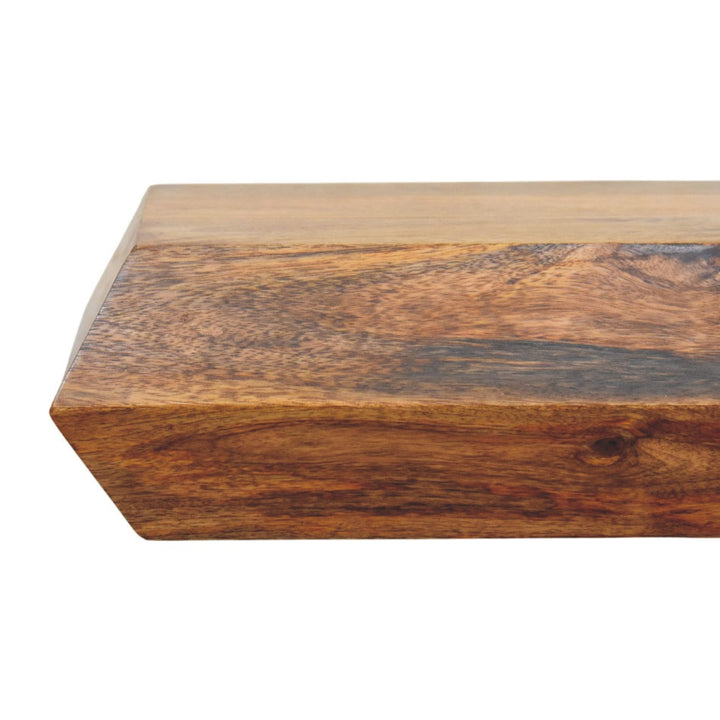 Chocolate Brown Lacquered Golden Teak Solid Mango Wood Prisma Wall Unit with Geometric Design