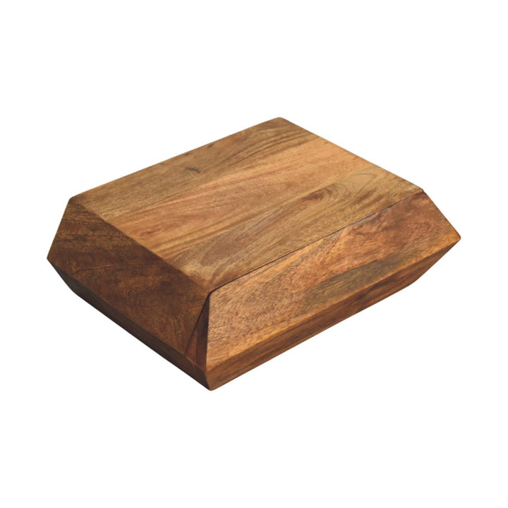 Chocolate Brown Lacquered Golden Teak Solid Mango Wood Prisma Wall Unit with Geometric Design