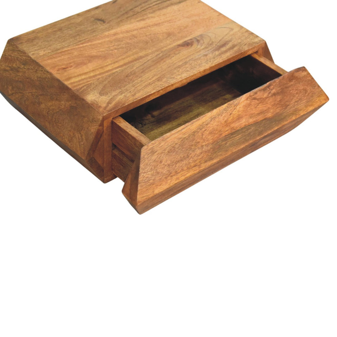 Chocolate Brown Lacquered Golden Teak Solid Mango Wood Prisma Wall Unit with Geometric Design