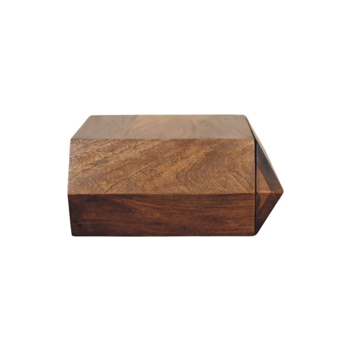 Chocolate Brown Lacquered Golden Teak Solid Mango Wood Prisma Wall Unit with Geometric Design