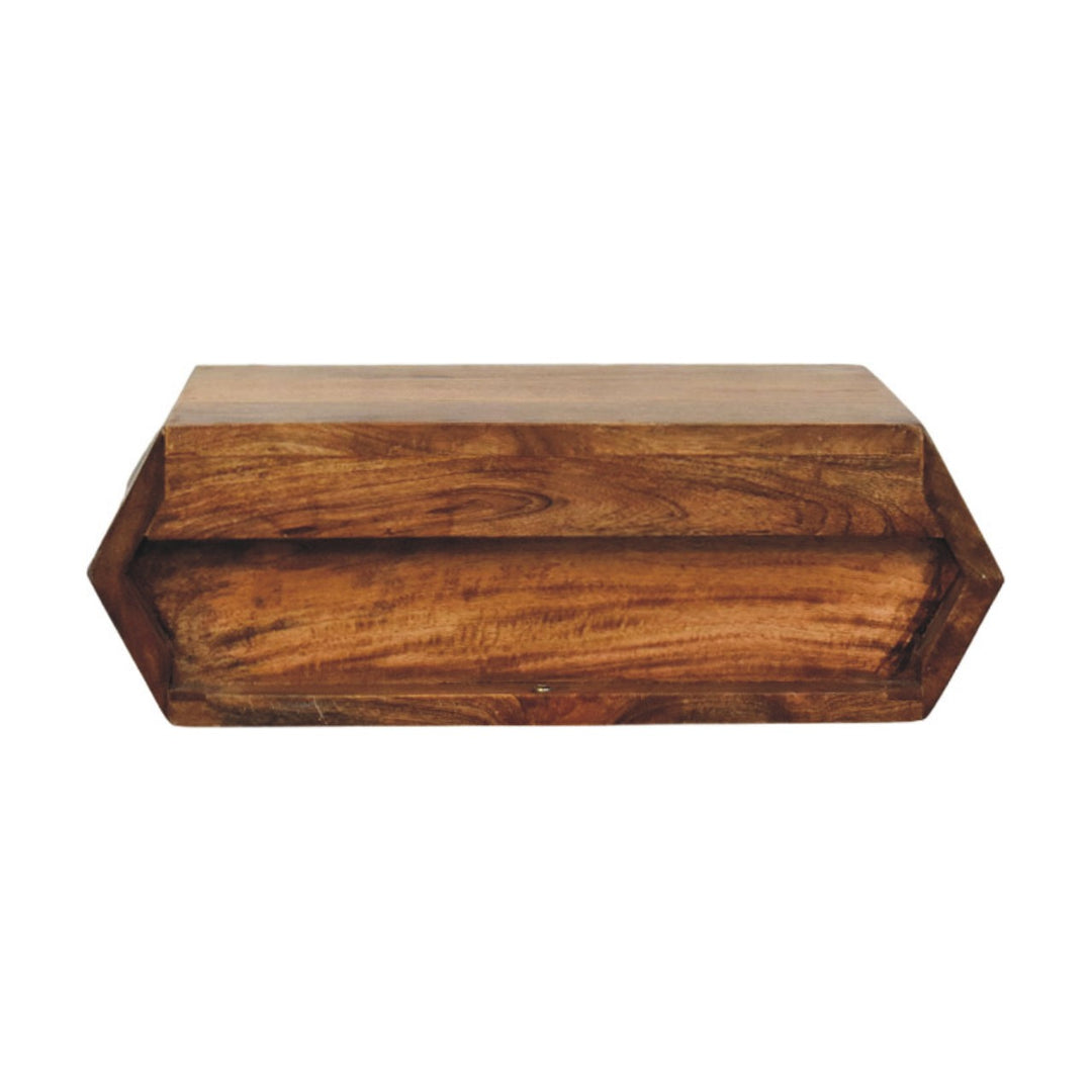 Chocolate Brown Lacquered Golden Teak Solid Mango Wood Prisma Wall Unit with Geometric Design