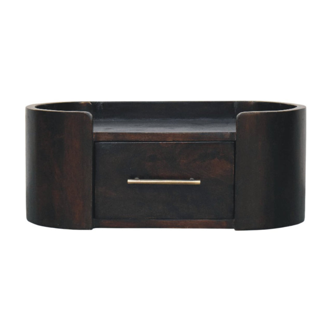 Chocolate Brown Velvet Solid Mango Wood Valencia Wall-Mounted Bedside with Golden Teak Marble Top