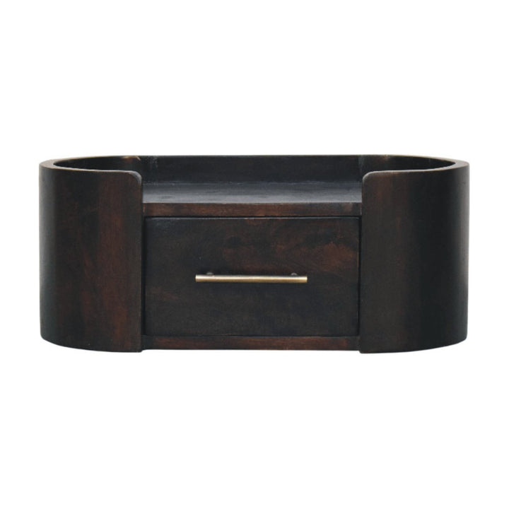 Chocolate Brown Velvet Solid Mango Wood Valencia Wall-Mounted Bedside with Golden Teak Marble Top