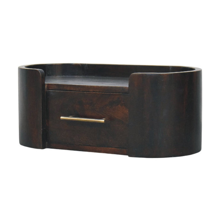Chocolate Brown Velvet Solid Mango Wood Valencia Wall-Mounted Bedside with Golden Teak Marble Top