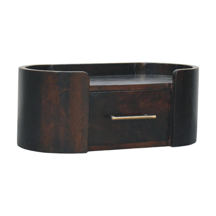Chocolate Brown Velvet Solid Mango Wood Valencia Wall-Mounted Bedside with Golden Teak Marble Top