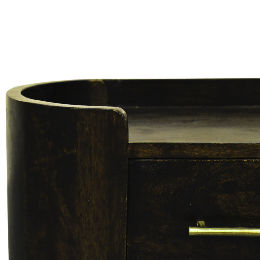 Chocolate Brown Velvet Solid Mango Wood Valencia Wall-Mounted Bedside with Golden Teak Marble Top