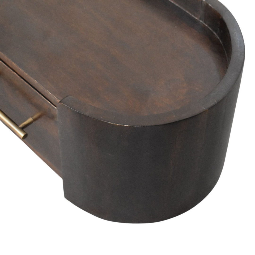 Chocolate Brown Velvet Solid Mango Wood Valencia Wall-Mounted Bedside with Golden Teak Marble Top