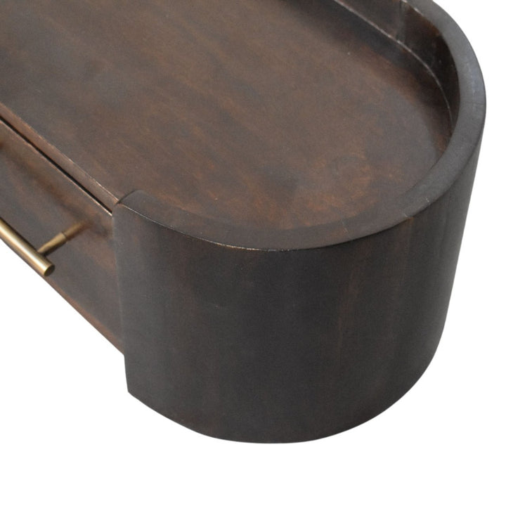 Chocolate Brown Velvet Solid Mango Wood Valencia Wall-Mounted Bedside with Golden Teak Marble Top