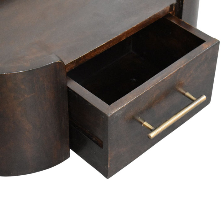 Chocolate Brown Velvet Solid Mango Wood Valencia Wall-Mounted Bedside with Golden Teak Marble Top