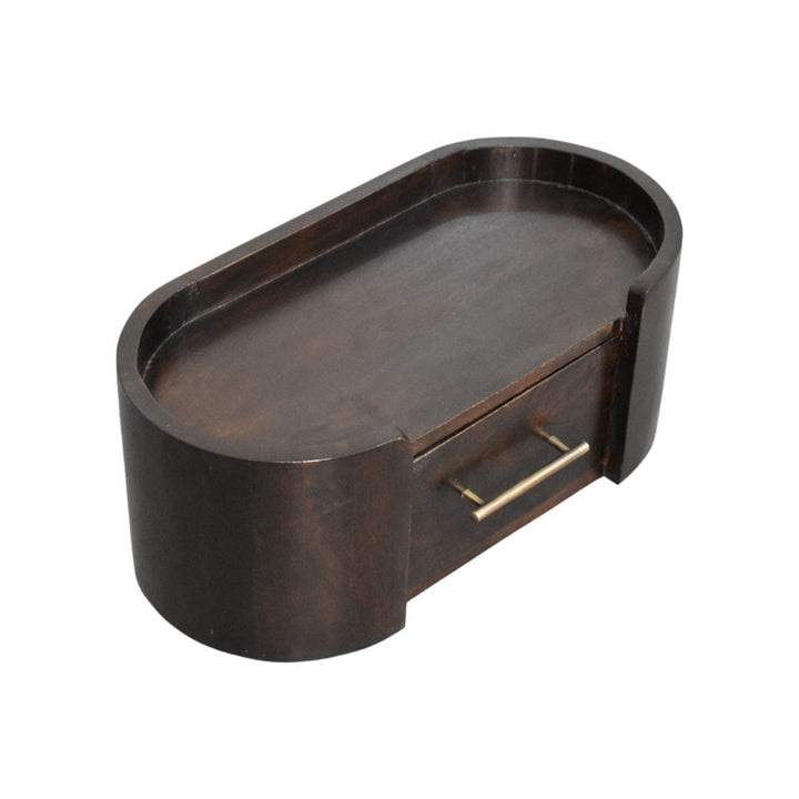 Chocolate Brown Velvet Solid Mango Wood Valencia Wall-Mounted Bedside with Golden Teak Marble Top