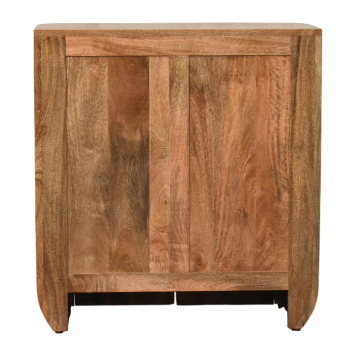Brown Lacquered Golden Teak Solid Mango Wood Fluted Curved Wardrobe with Vertical Panels