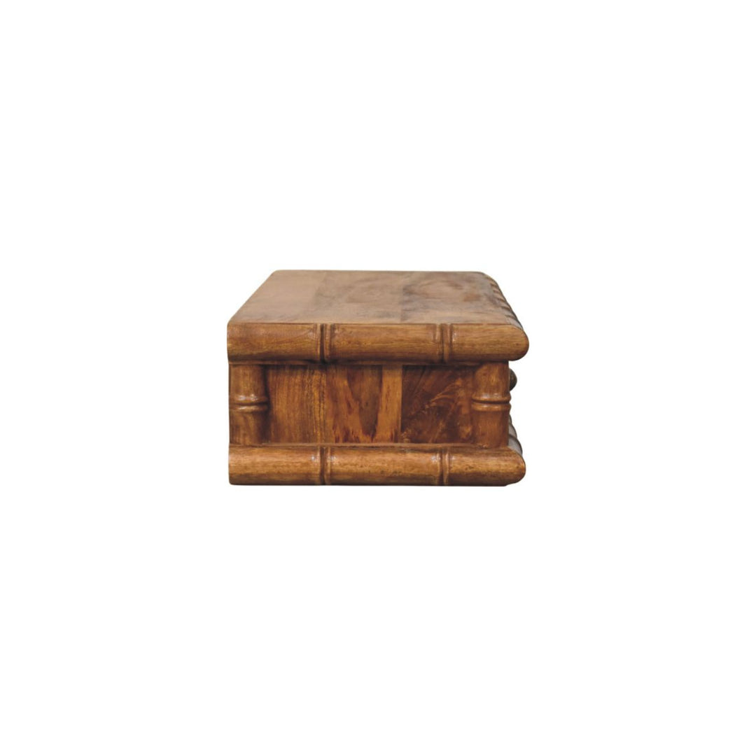 Brown Lacquered Solid Mango Wood Bamboo Wall Console with 2 Drawers & Double-Door Cupboard