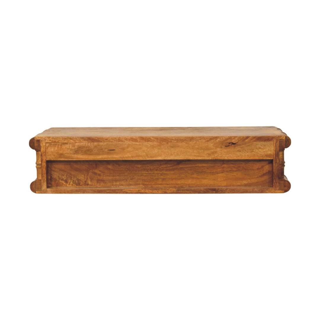 Brown Lacquered Solid Mango Wood Bamboo Wall Console with 2 Drawers & Double-Door Cupboard