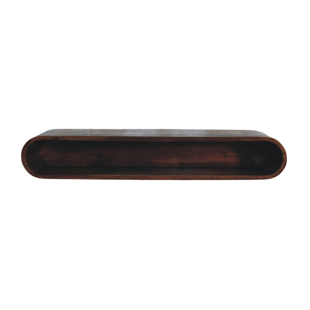 Brown Lacquered Amber Oak Solid Mango Wood Chunky TV Stand with Bamboo-Inspired Design