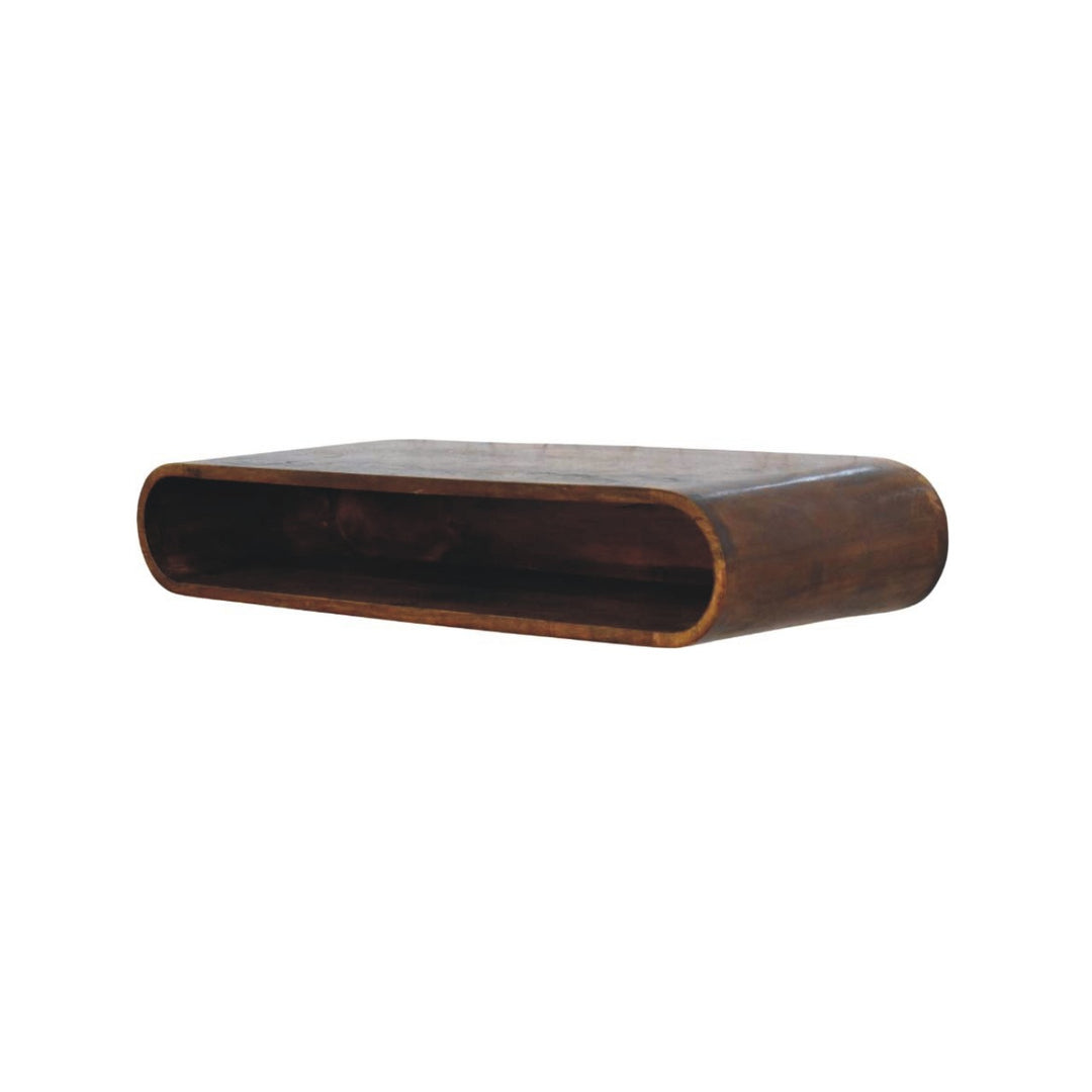 Brown Lacquered Amber Oak Solid Mango Wood Chunky TV Stand with Bamboo-Inspired Design
