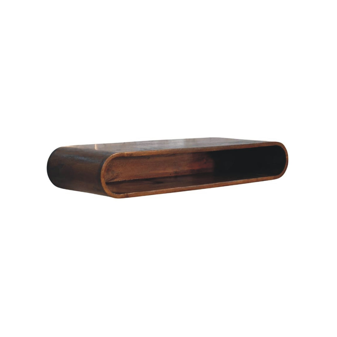 Brown Lacquered Amber Oak Solid Mango Wood Chunky TV Stand with Bamboo-Inspired Design