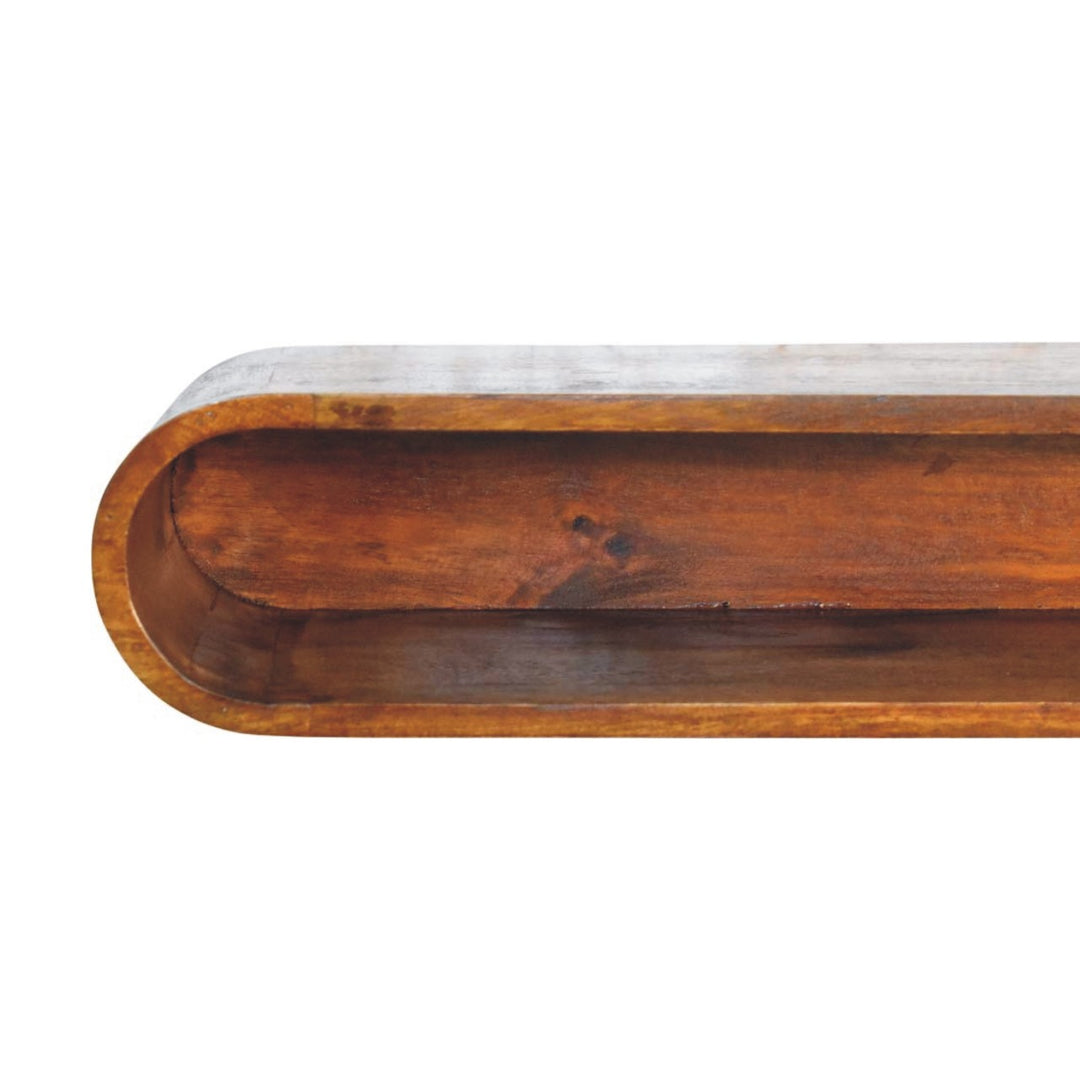 Brown Lacquered Amber Oak Solid Mango Wood Chunky TV Stand with Bamboo-Inspired Design