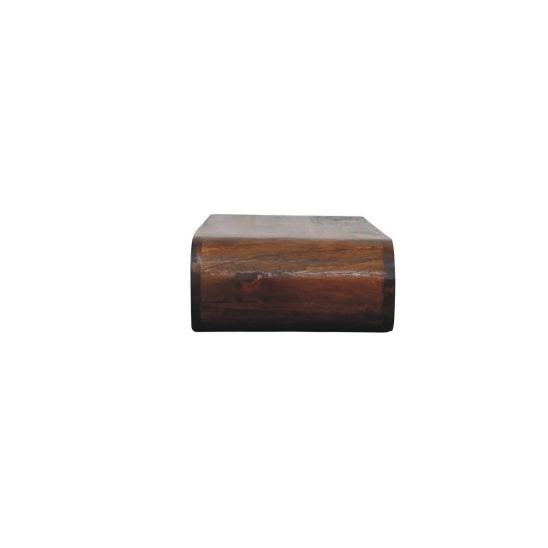 Brown Lacquered Amber Oak Solid Mango Wood Chunky TV Stand with Bamboo-Inspired Design