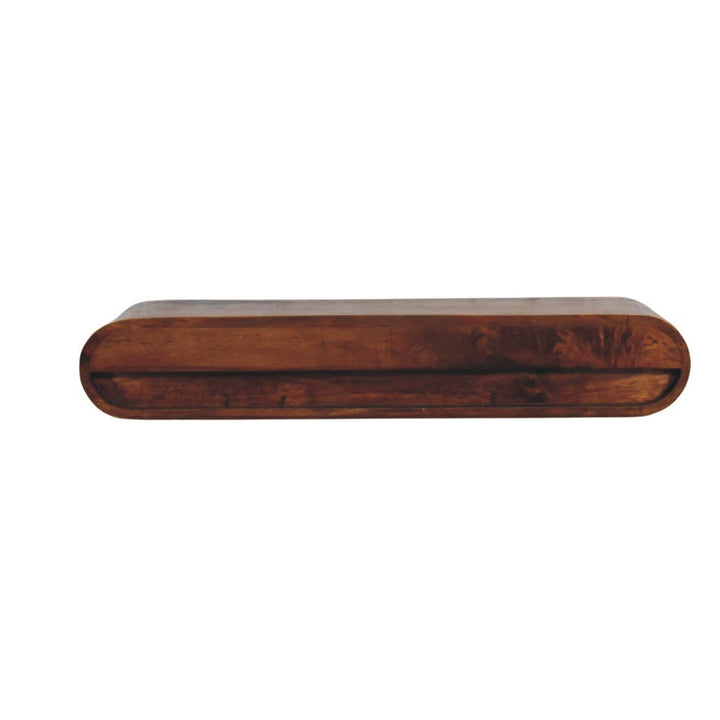 Brown Lacquered Amber Oak Solid Mango Wood Chunky TV Stand with Bamboo-Inspired Design