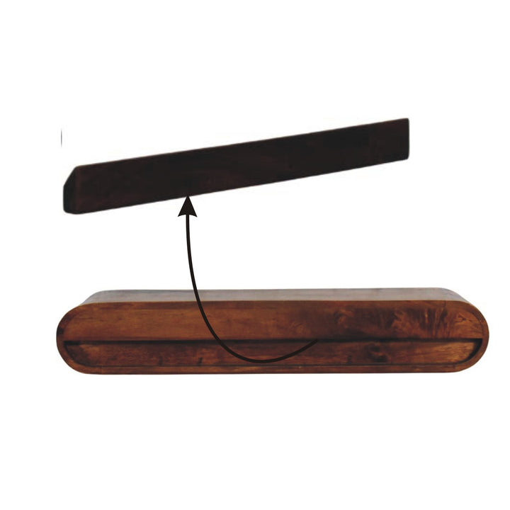 Brown Lacquered Amber Oak Solid Mango Wood Chunky TV Stand with Bamboo-Inspired Design