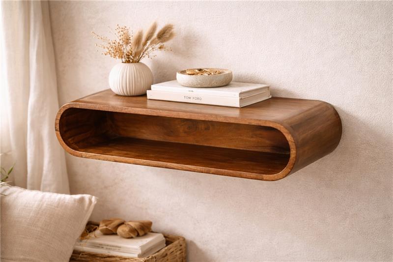 Brown Lacquered Amber Oak Solid Mango Wood Chunky TV Stand with Bamboo-Inspired Design