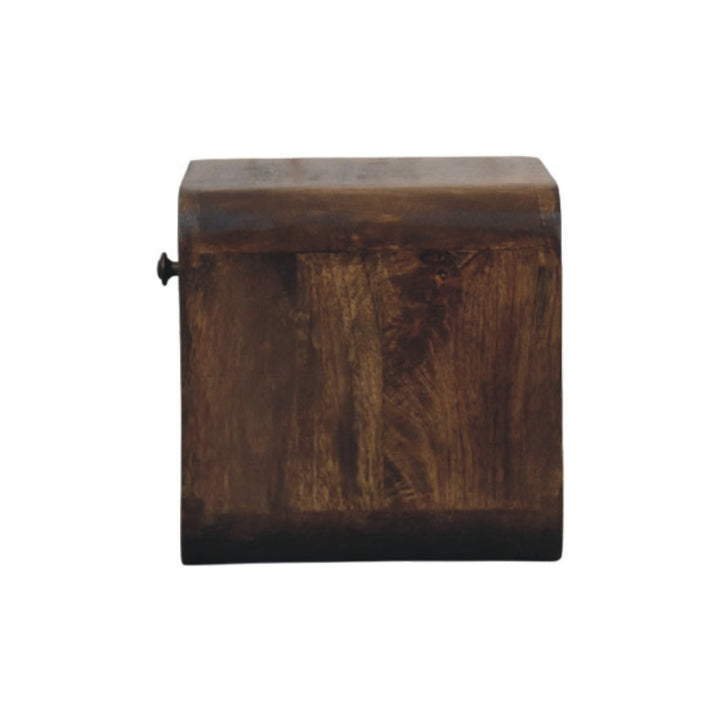 Brown Lacquered Solid Mango Wood Rounded Bedside Table with 1 Drawer & Open Niche