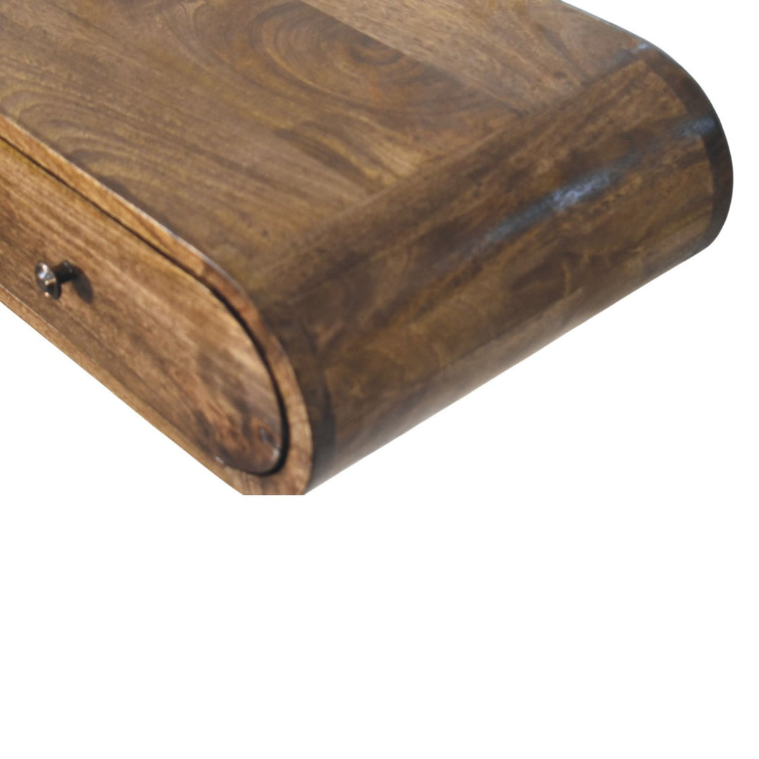 Brown Lacquered Solid Wood Wall Console Table with 2 Drawers & Brass Knobs
