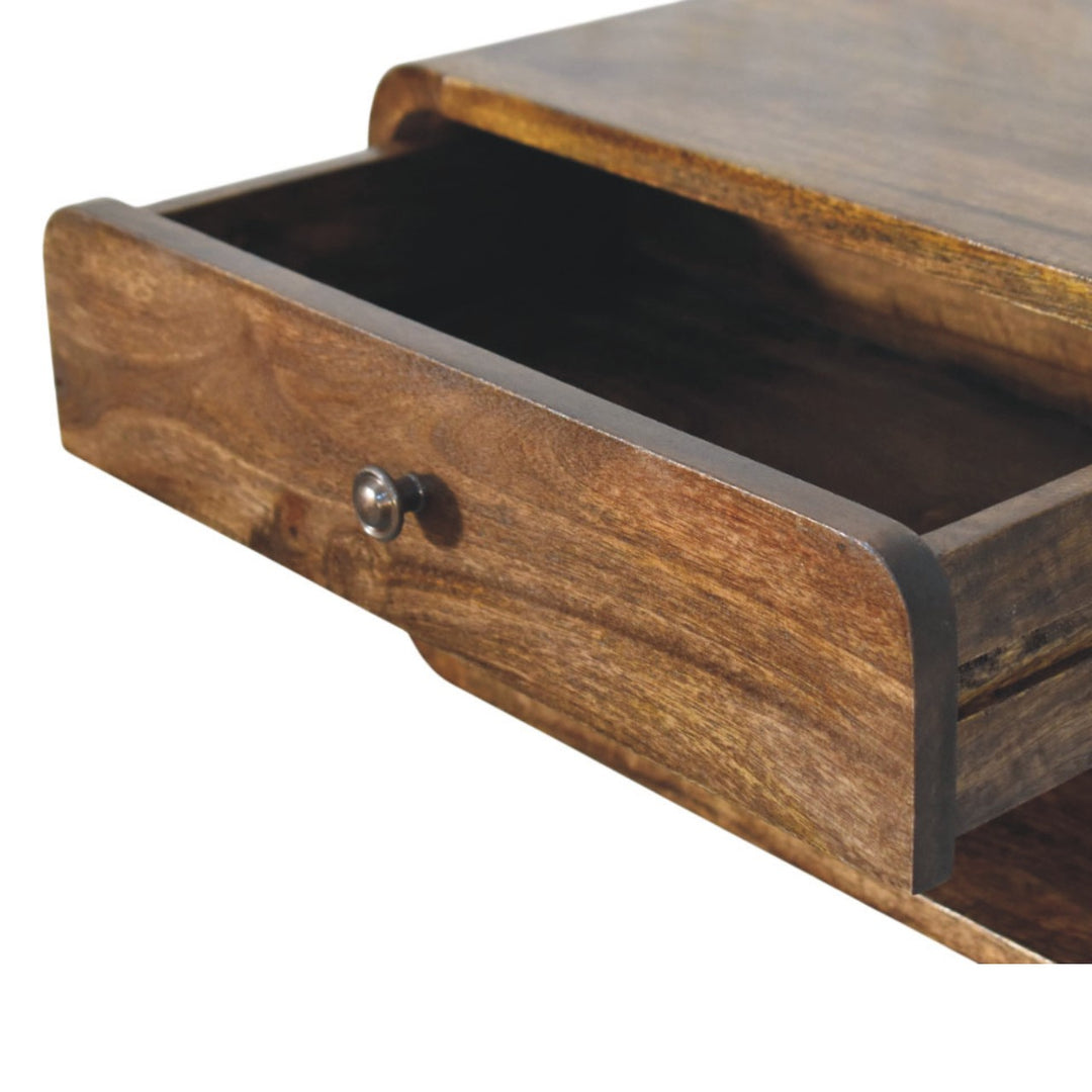 Brown Lacquered Classic Grey Solid Mango Wood Rounded Edge Bedside with 1 Drawer & Open Niche