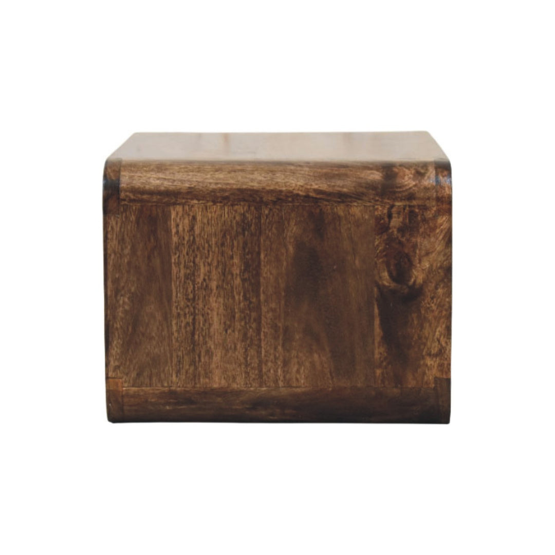 Brown Lacquered Classic Grey Solid Mango Wood Rounded Edge Bedside with 1 Drawer & Open Niche