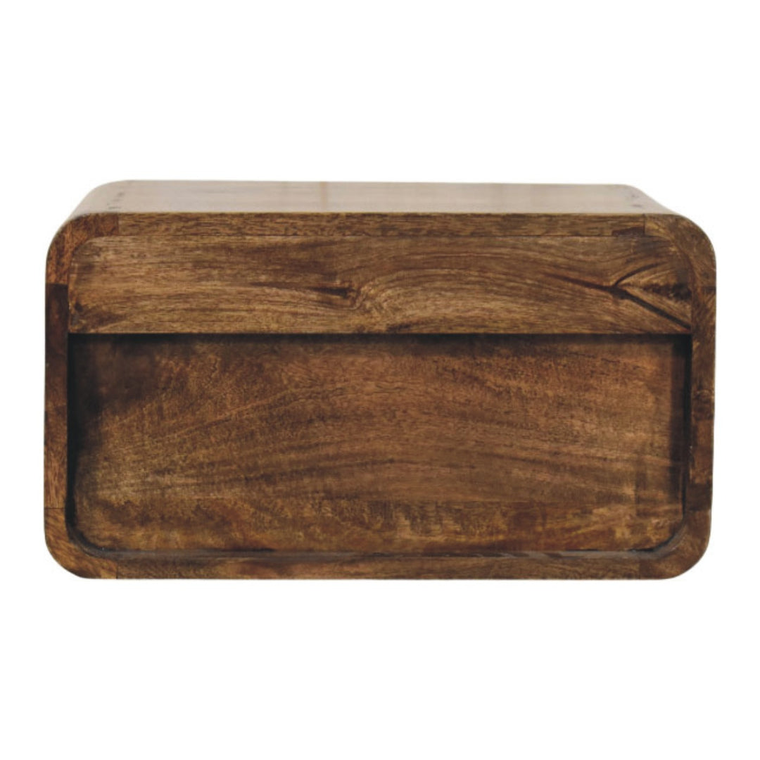 Brown Lacquered Classic Grey Solid Mango Wood Rounded Edge Bedside with 1 Drawer & Open Niche
