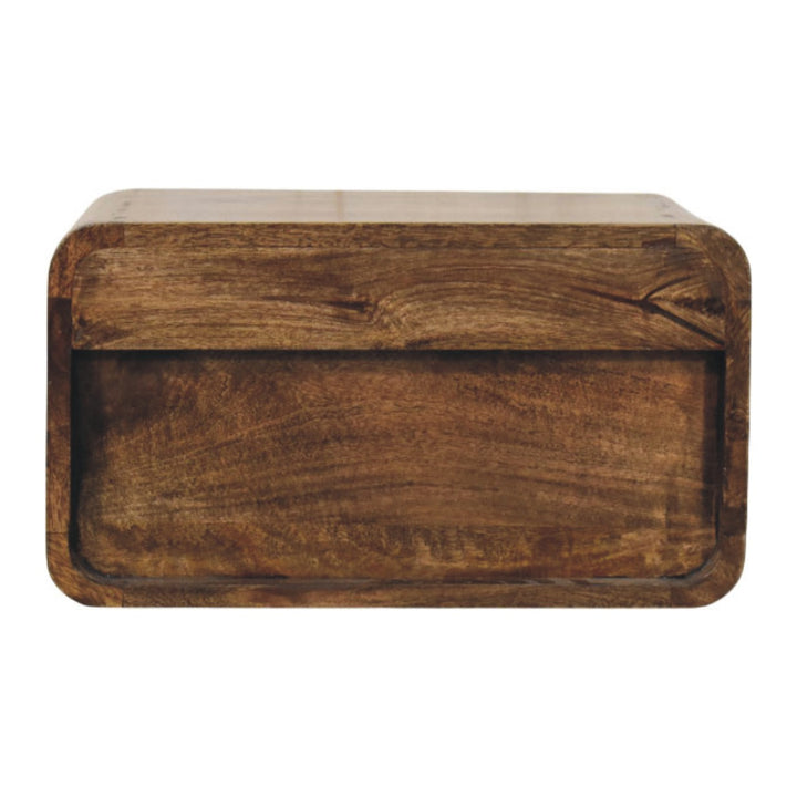 Brown Lacquered Classic Grey Solid Mango Wood Rounded Edge Bedside with 1 Drawer & Open Niche