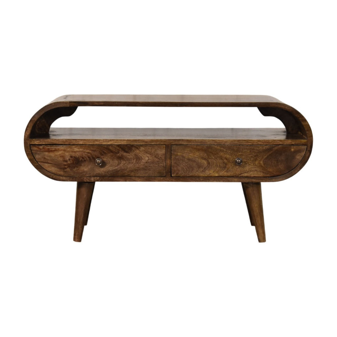 Brown Lacquered Classic Grey Solid Mango Wood 2-Drawer Module TV Stand with Tapered Legs