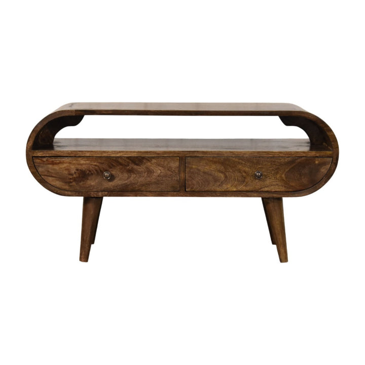 Brown Lacquered Classic Grey Solid Mango Wood 2-Drawer Module TV Stand with Tapered Legs