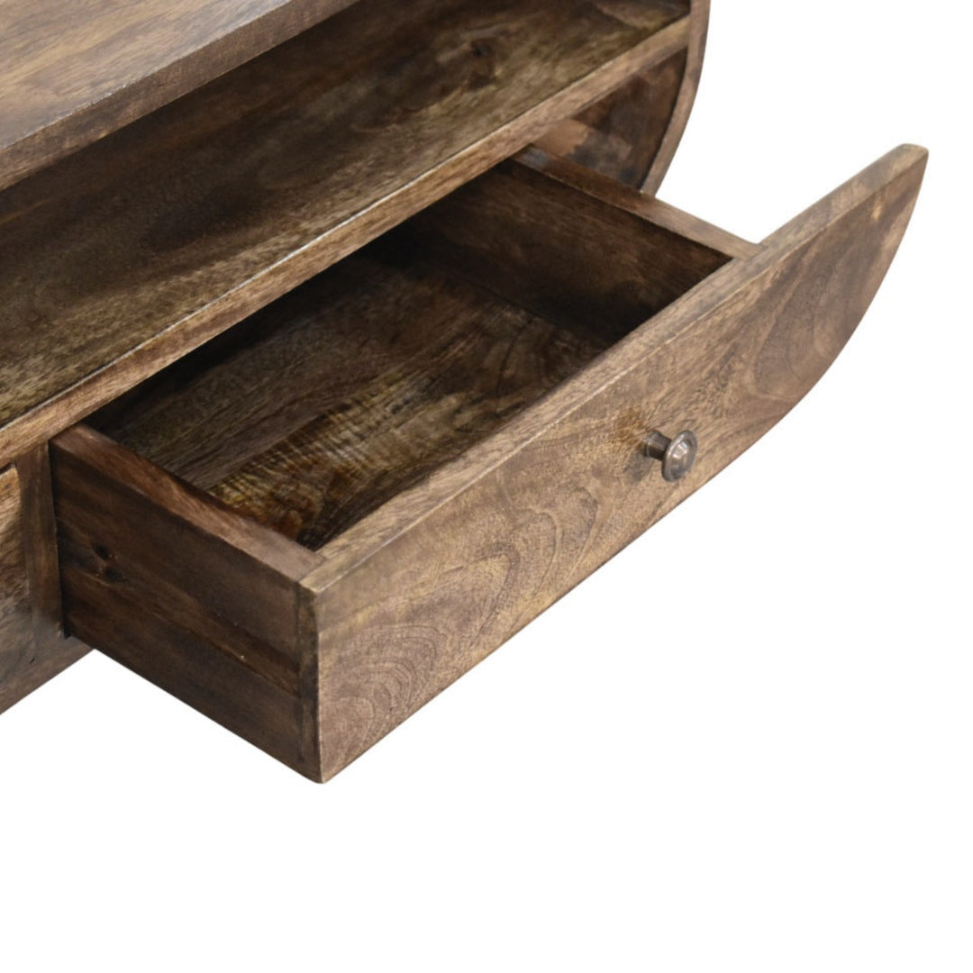 Brown Lacquered Classic Grey Solid Mango Wood 2-Drawer Module TV Stand with Tapered Legs