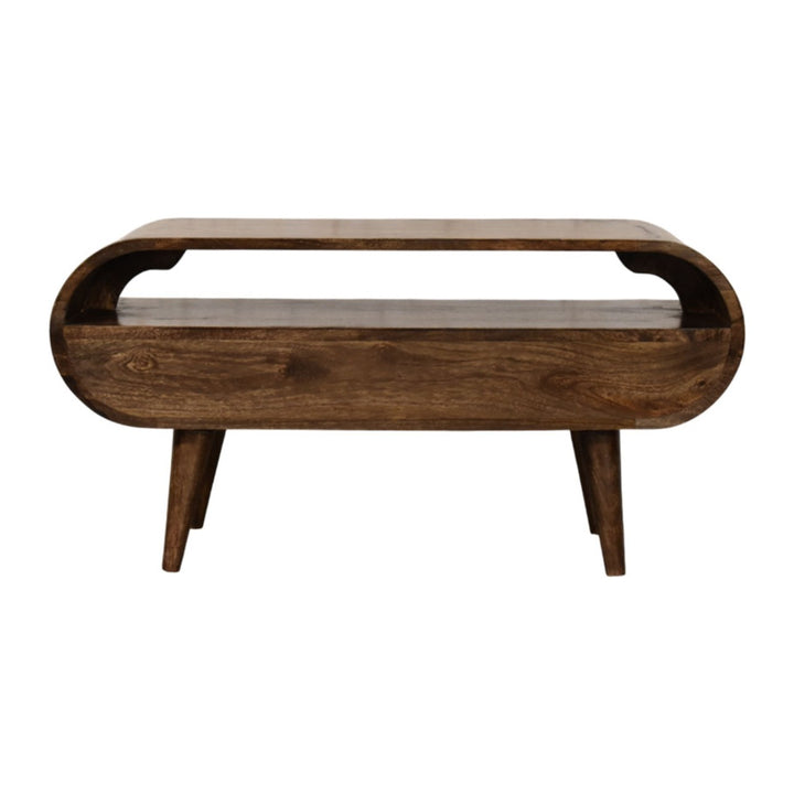 Brown Lacquered Classic Grey Solid Mango Wood 2-Drawer Module TV Stand with Tapered Legs