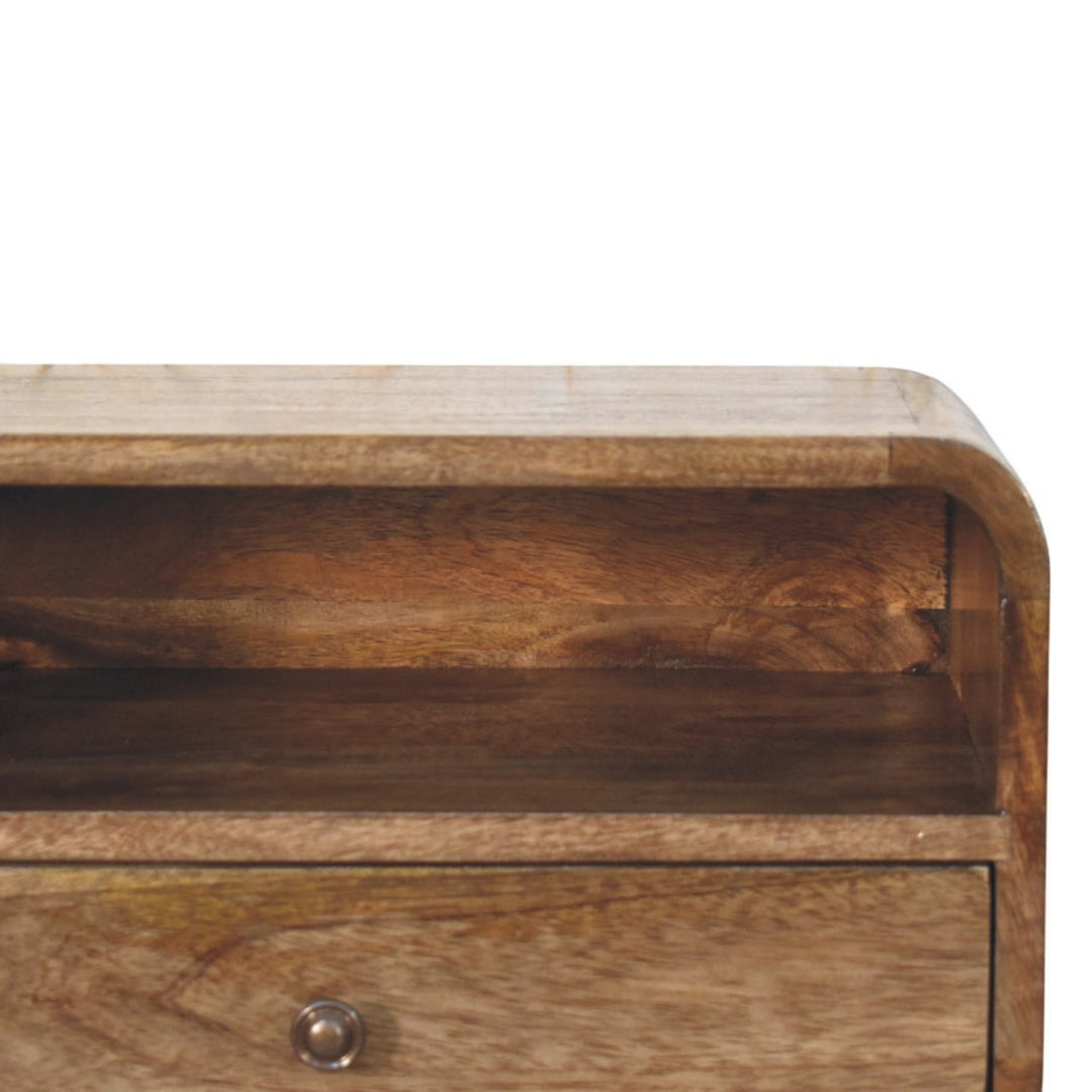 Brown Lacquered Amber Oak Solid Mango Wood Open Slot Wall-Mounted Bedside Table