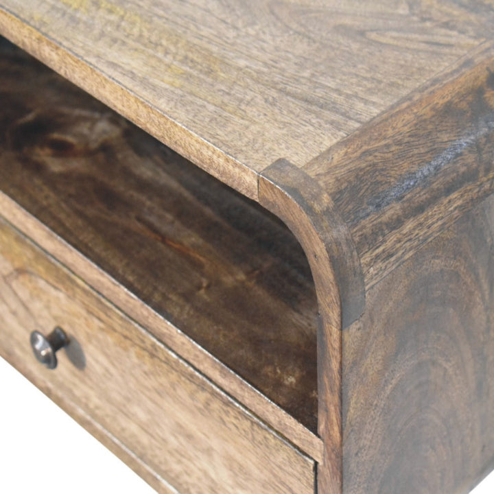 Brown Lacquered Amber Oak Solid Mango Wood Open Slot Wall-Mounted Bedside Table