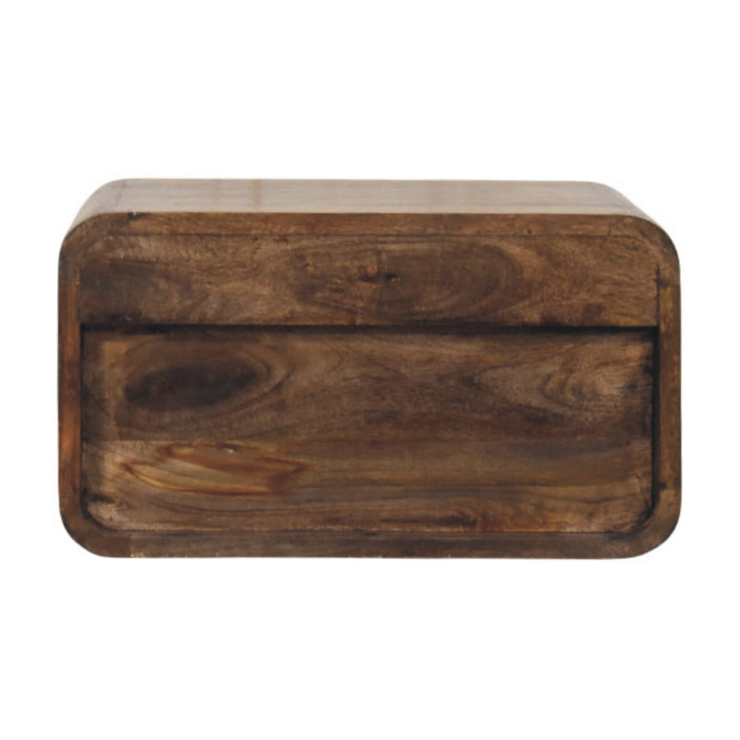 Brown Lacquered Amber Oak Solid Mango Wood Open Slot Wall-Mounted Bedside Table