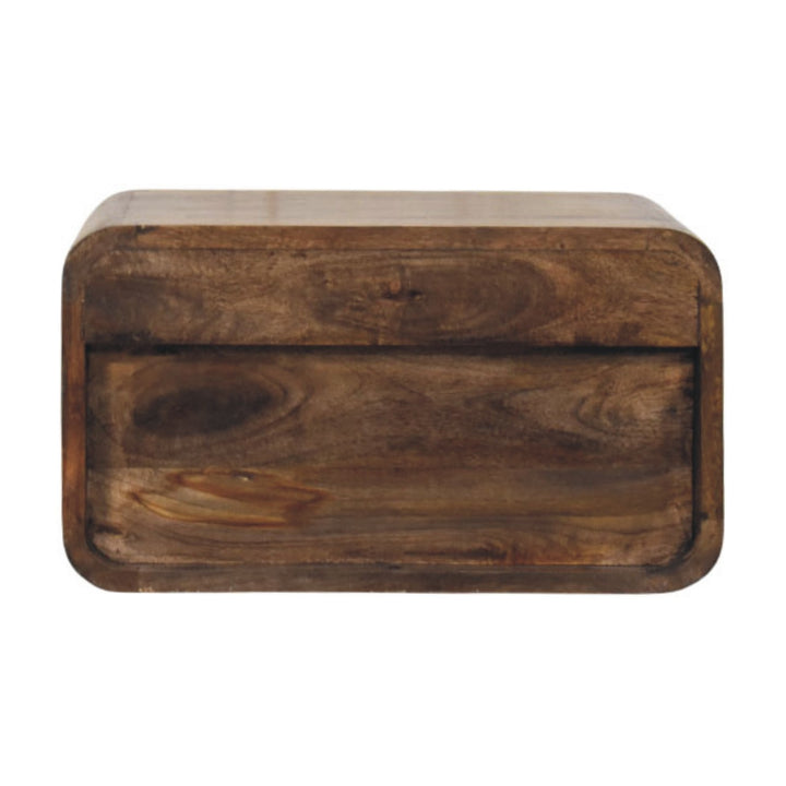 Brown Lacquered Amber Oak Solid Mango Wood Open Slot Wall-Mounted Bedside Table