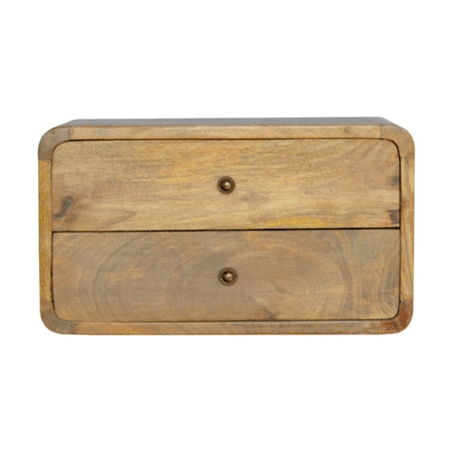 Solid Mango Wood Floating Wall-Mounted Nightstand with 2 Drawers | Oak Veneer Finish | 45 x 32 x 25 cm