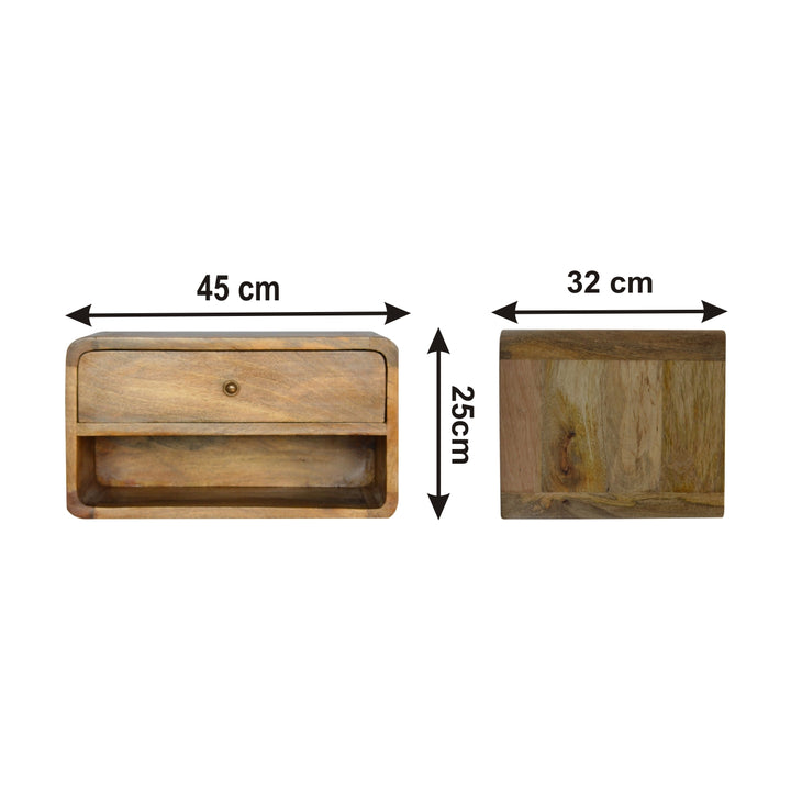 Solid Mango Wood Floating Bedside Table with Shelf Brown